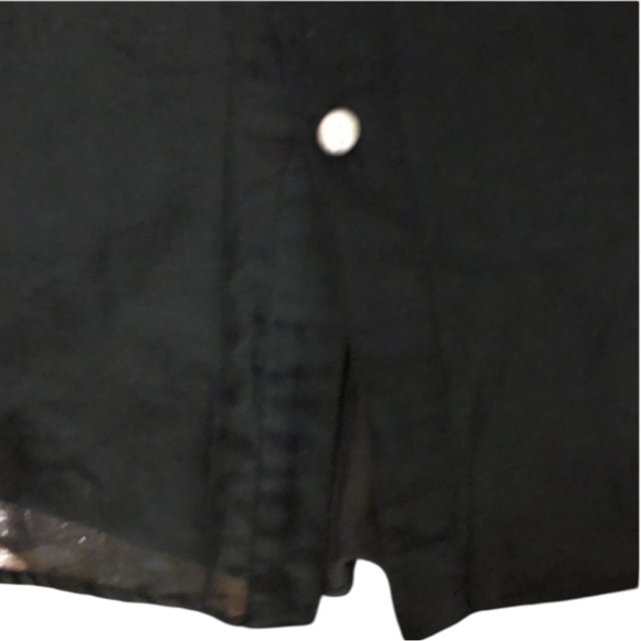 Antipodium Black Sheer Off the Shoulder 3/4 Sleeve Mini Dress w/ Pearl Buttons - Picture 14 of 16